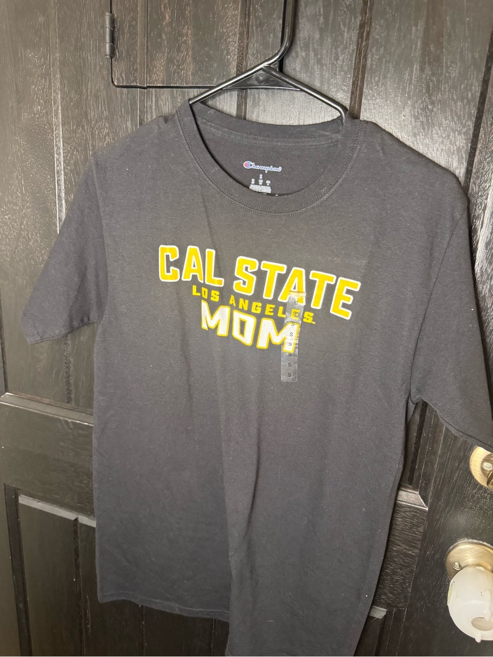 Champion Women’s Black Tee with Yellow Cal State Los Angeles Mom Print